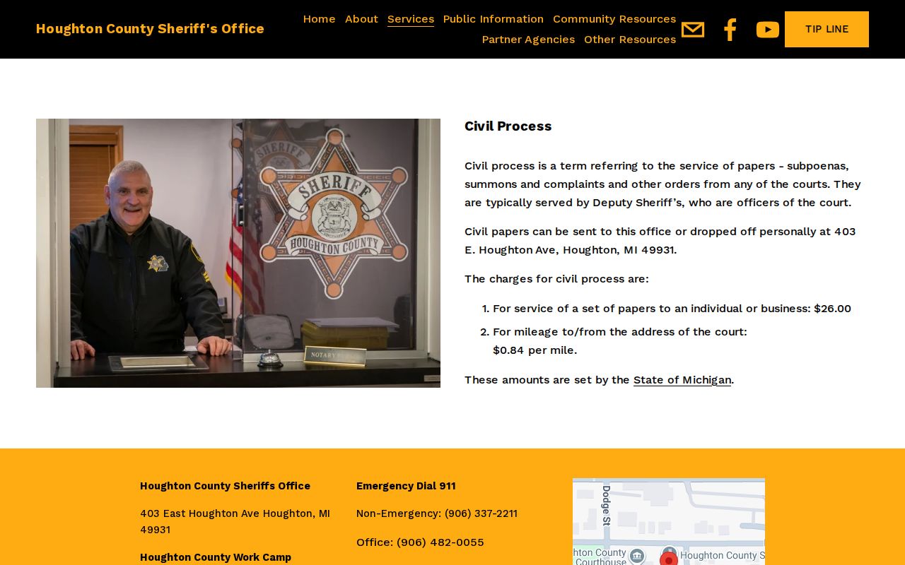 Houghton County sheriff warrants page without a public active warrant roster