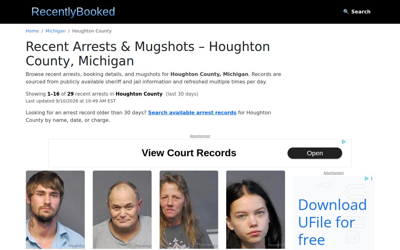 Unofficial Houghton County recent arrests page used for secondary discovery