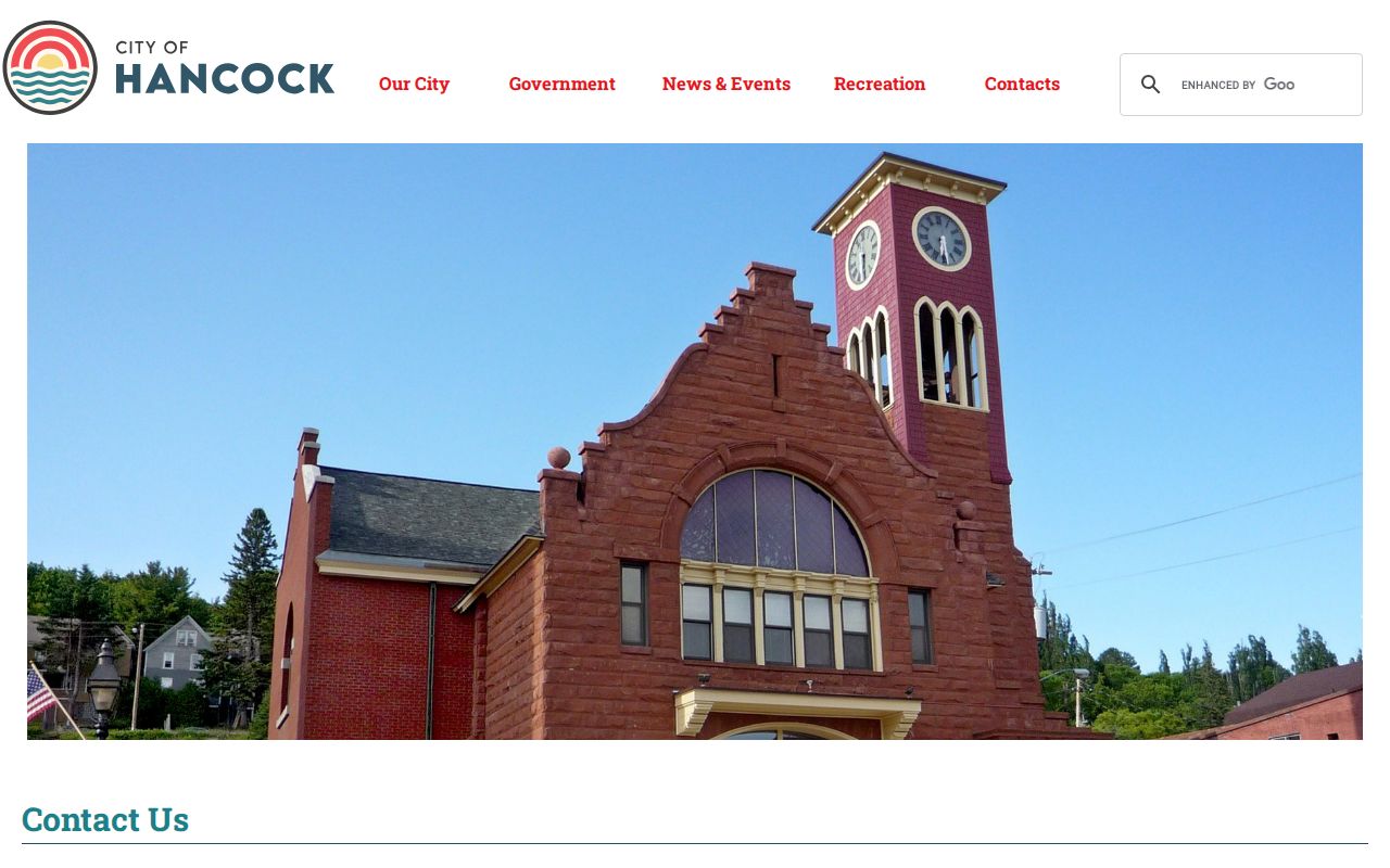 Official Hancock city contact page with police information