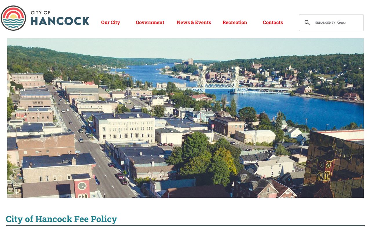 Hancock official information and police record fee page